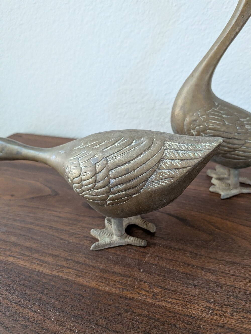 Vintage Pair Brass Geese Figurines Duck Statues MCM Decor - Picture 8 of 16